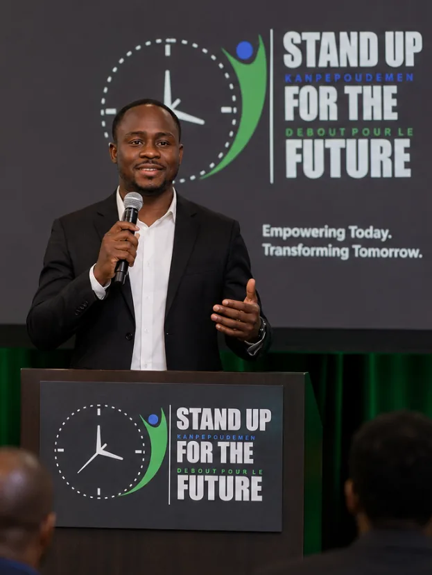 Stand Up founder speaking at a community event